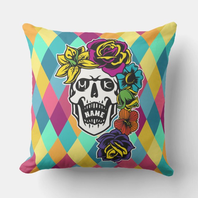 Dia de Muertos Day of the Dead Sugar Skull Custom Cushion (Front)