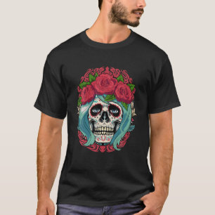 Dia De Muertos Floral Sugar Skull Women Red Day Of T-Shirt