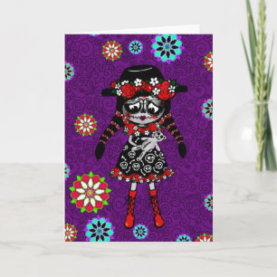 Día de Muertos Kawaii Girl personalised Card