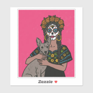 Dia de Muertos Marigold and Xolo Dog Stickers