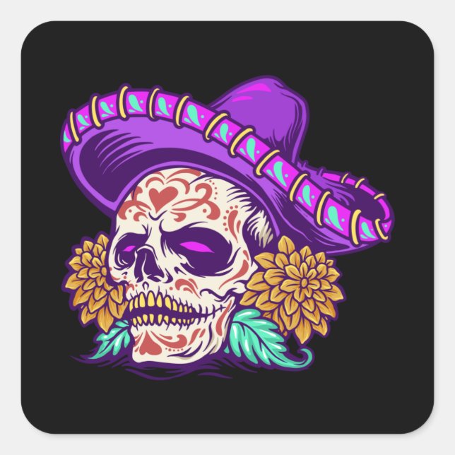 Dia de muertos mexican sugar skull square sticker (Front)