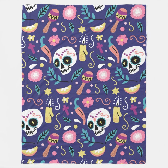 Día de Muertos Pattern Fleece Blanket (Front)