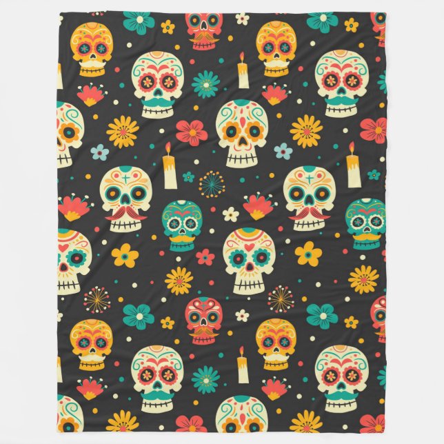 Día de Muertos Pattern Fleece Blanket (Front)