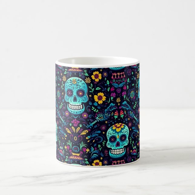Día de Muertos Reverie: Turquoise Sugar Skull Spec Coffee Mug (Center)