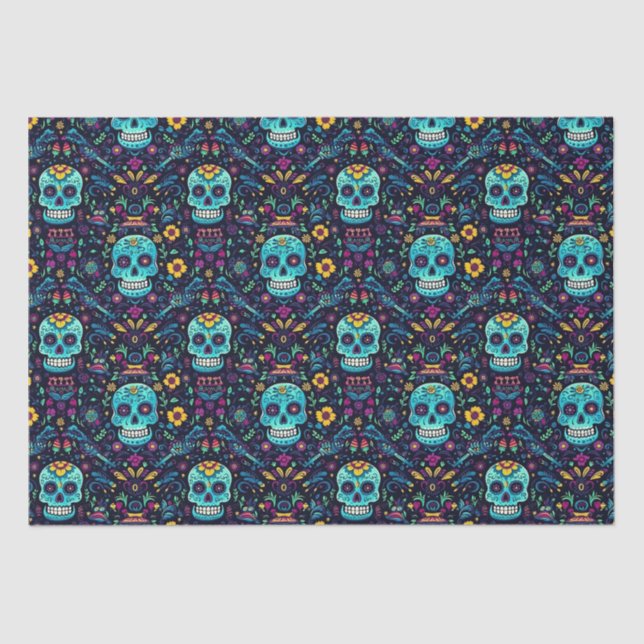 Día de Muertos Reverie: Turquoise Sugar Skull Spec Tissue Paper (Front)