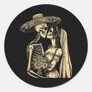 Dia De Muertos Sugar Skull Couple Skeleton Bride W Classic Round Sticker