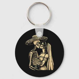 Dia De Muertos Sugar Skull Couple Skeleton Bride W Key Ring