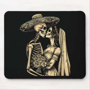 Dia De Muertos Sugar Skull Couple Skeleton Bride W Mouse Pad
