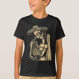 Dia De Muertos Sugar Skull Couple Skeleton Bride W T-Shirt