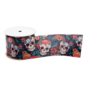 💀Día de Muertos, sugar skulls Satin Ribbon