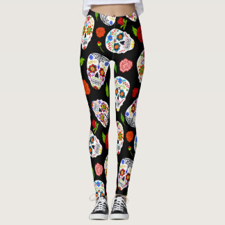Dia Los Muertos: sugar skulls pattern. Leggings