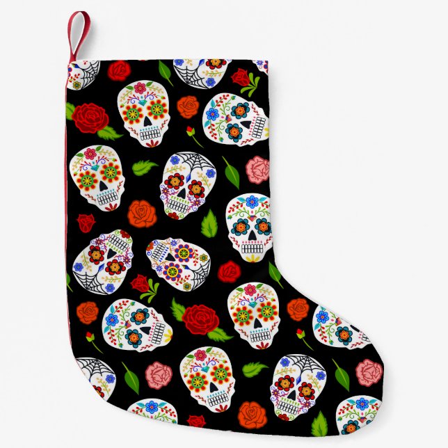 Dia Los Muertos: sugar skulls pattern. Small Christmas Stocking (Front)
