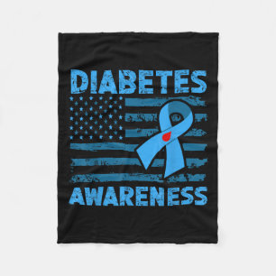 Diabetes Awareness American Flag Support Squad Men Fleece Blanket
