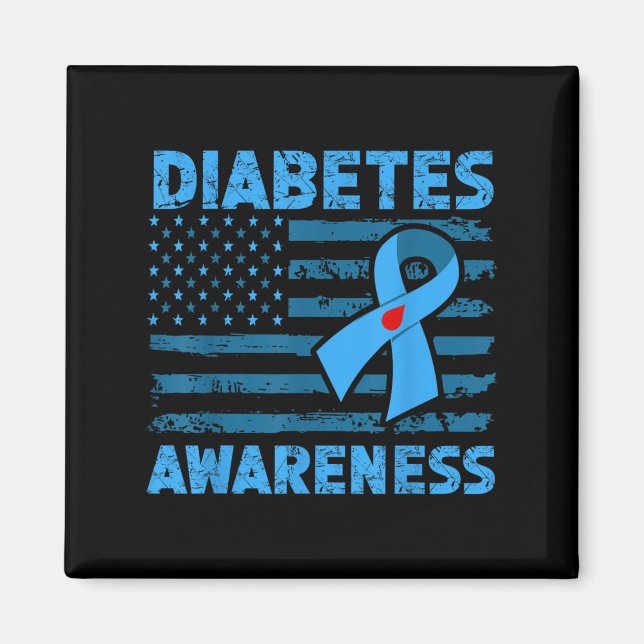Diabetes Awareness American Flag Support Squad Men Magnet (Front)