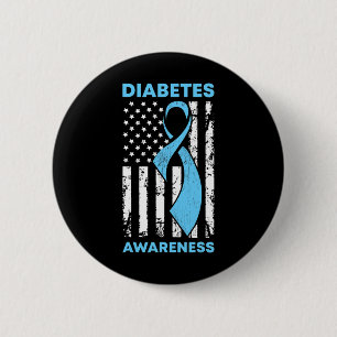 Diabetes Awareness American Us Flag Blue Ribbon T1 6 Cm Round Badge