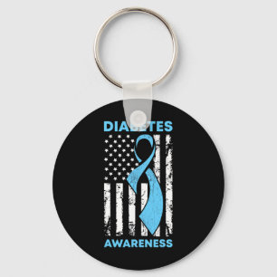 Diabetes Awareness American US Flag Blue Ribbon T1 Key Ring