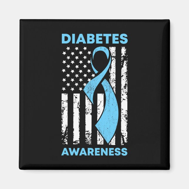 Diabetes Awareness American US Flag Blue Ribbon T1 Magnet (Front)
