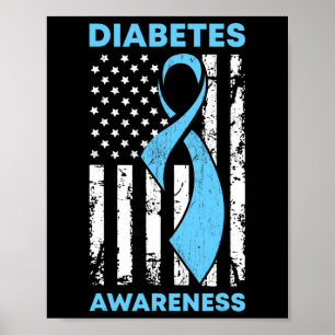 Diabetes Awareness American Us Flag Blue Ribbon T1 Poster