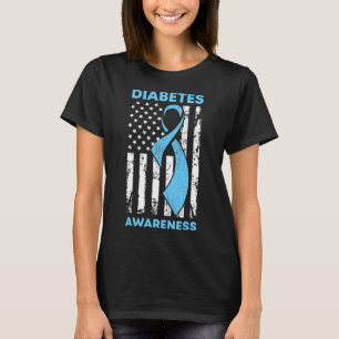 Diabetes Awareness American Us Flag Blue Ribbon T1 T-Shirt
