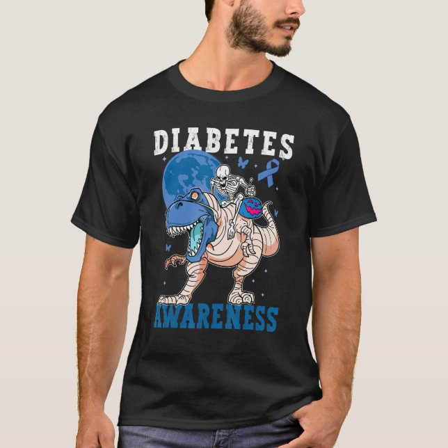 Diabetes Awareness Blue Kids Toddler Trex rex Dino T-Shirt (Front)