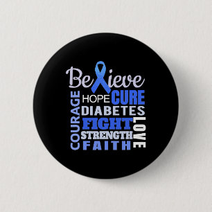 Diabetes Awareness Blue Ribbon Diabetes Word 6 Cm Round Badge