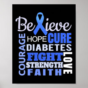Diabetes Awareness Blue Ribbon Diabetes Word  Poster