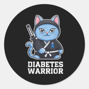 Diabetes Awareness Blue Ribbon Ninja Cat Diabetes Classic Round Sticker