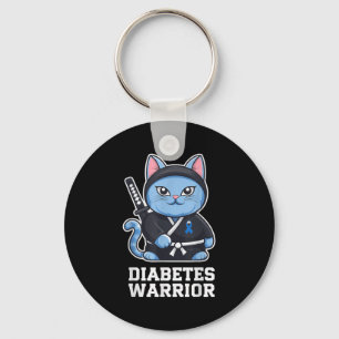 Diabetes Awareness Blue Ribbon Ninja Cat Diabetes Key Ring