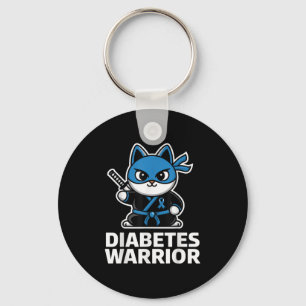 Diabetes Awareness Blue Ribbon Ninja Cat Diabetes Key Ring