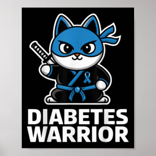 Diabetes Awareness Blue Ribbon Ninja Cat Diabetes Poster