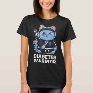 Diabetes Awareness Blue Ribbon Ninja Cat Diabetes T-Shirt