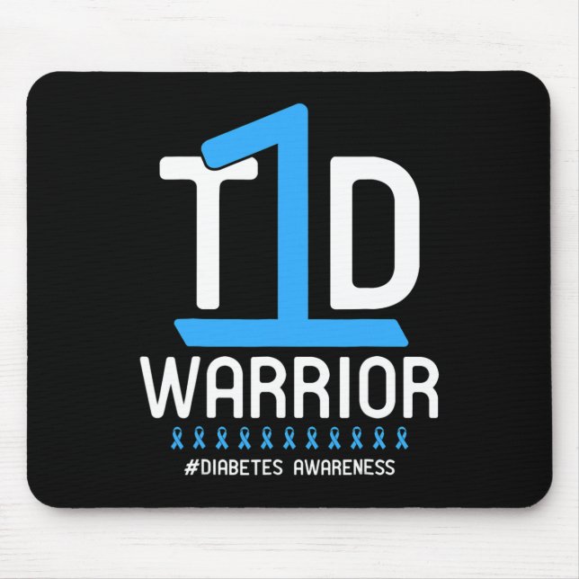 Diabetes Awareness Blue Ribbon T1D Warrior  Mouse Pad (Front)