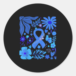 Diabetes Awareness Boho Floral Blue Ribbon Diabeti Classic Round Sticker