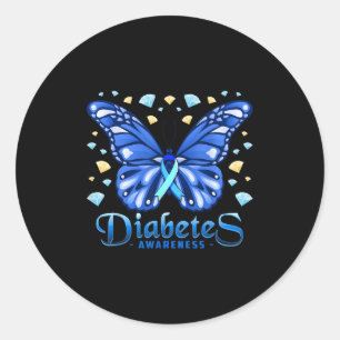 Diabetes Awareness Butterfly Blue Ribbon Support R Classic Round Sticker