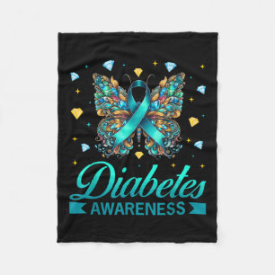 Diabetes Awareness Butterfly Diabetes Blue Ribbon Fleece Blanket