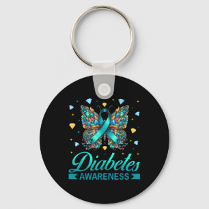 Diabetes Awareness Butterfly Diabetes Blue Ribbon Key Ring