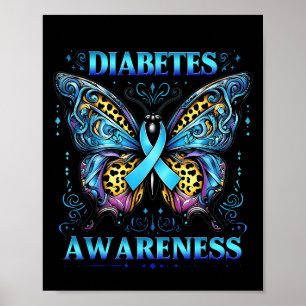 Diabetes Awareness Butterfly Diabetes Blue Ribbon Poster