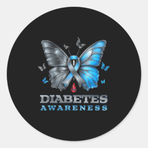 Diabetes Awareness Butterfly Diabetes T1d Women Bl Classic Round Sticker