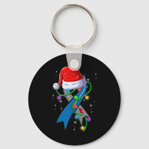 Diabetes Awareness Christmas Santa Hat Blue Ribbon Key Ring