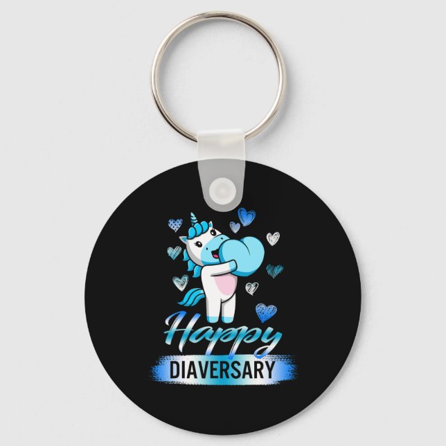 Diabetes Awareness Happy Diaversary Unicorn Cute T Key Ring (Front)