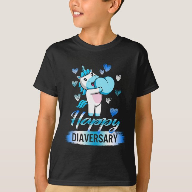 Diabetes Awareness Happy Diaversary Unicorn Cute T T-Shirt (Front)