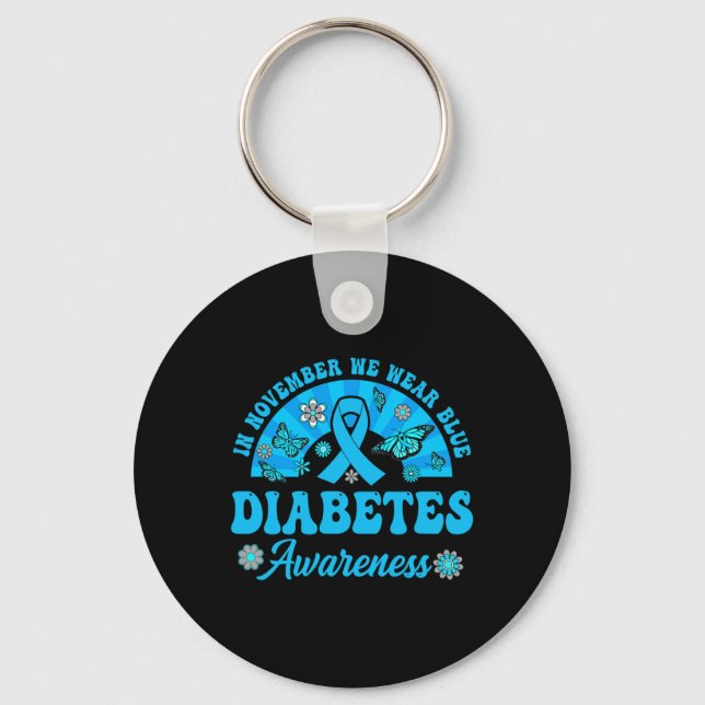 Diabetes Awareness In November We Wear Blue Groovy Key Ring (Front)