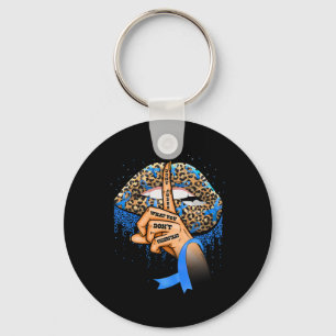 Diabetes Awareness Leopard Lips Blue Ribbon Warrio Key Ring