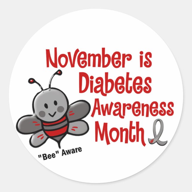 Diabetes Awareness Month Bee 1.3 Classic Round Sticker (Front)