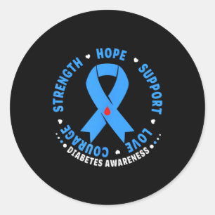 Diabetes Awareness Month Blue Love Ribbon Support Classic Round Sticker