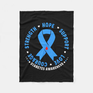 Diabetes Awareness Month Blue Love Ribbon Support Fleece Blanket