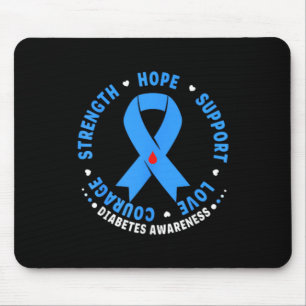 Diabetes Awareness Month Blue Love Ribbon Support Mouse Pad