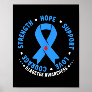 Diabetes Awareness Month Blue Love Ribbon Support Poster