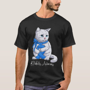 Diabetes Awareness Month Blue Ribbon Cat T-Shirt
