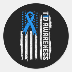 Diabetes Awareness Month Blue Ribbon Type 1 Patrio Classic Round Sticker